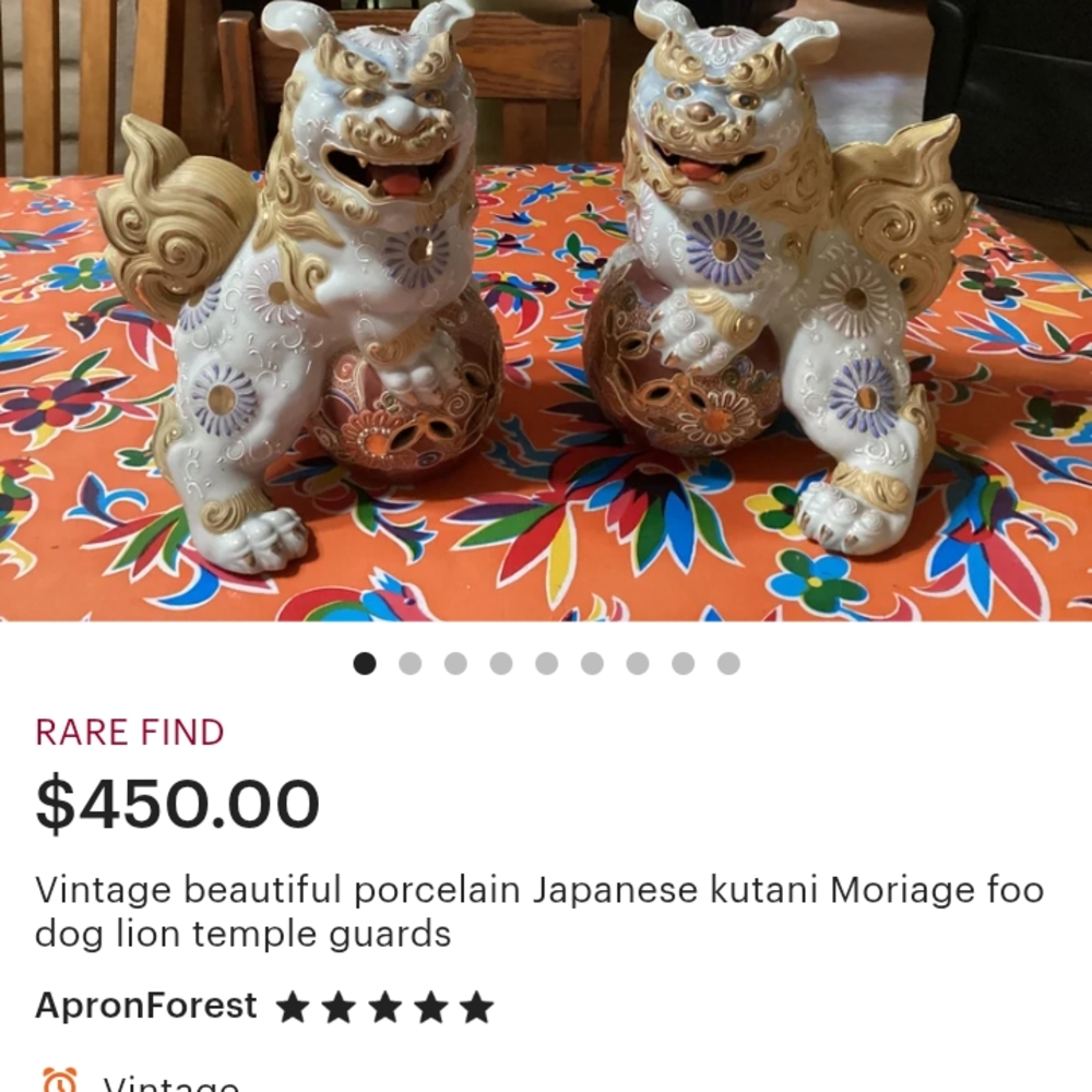 Porcelain Foo Dog Statues - White and Gold